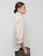 White cotton shirt with beige stripes