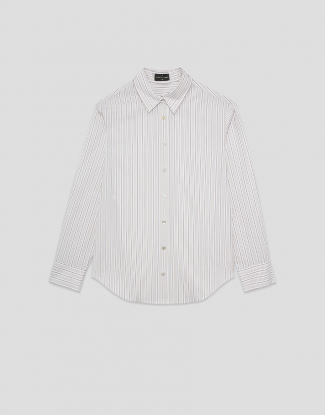 White cotton shirt with beige stripes