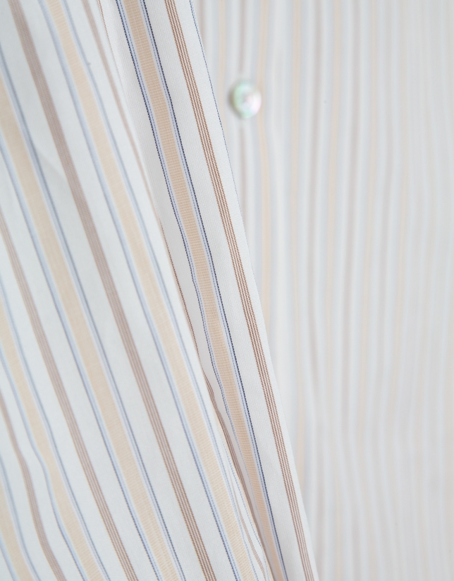 White cotton shirt with beige stripes