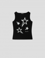 Black cotton tank top with stars 