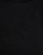 Black cotton tank top with embroidered flower