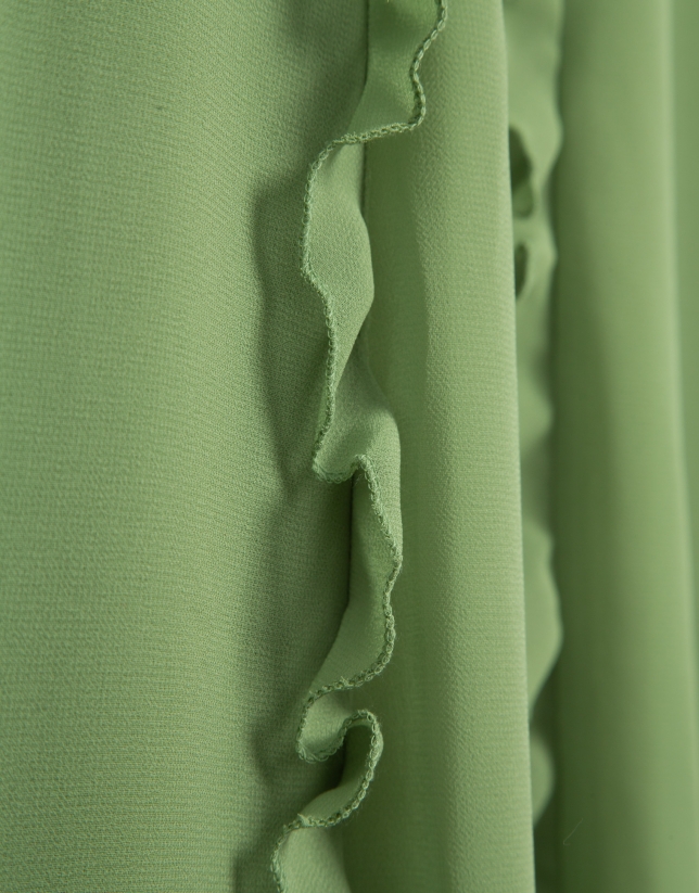 Vestido midi sin mangas con volantes en crepe georgette verde