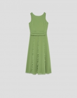 Vestido midi sin mangas con volantes en crepe georgette verde