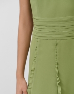 Green georgette crepe midi sleeveless dress with flounces