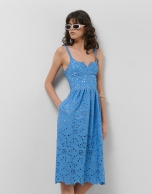 Vestido midi tirantes bordado suizo azul