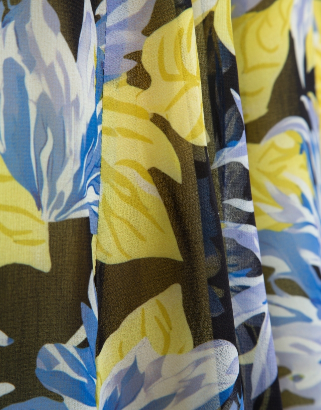 Blue georgette crepe midi dress with floral print
