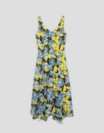 Blue georgette crepe midi dress with floral print