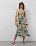 Blue georgette crepe midi dress with floral print