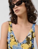 Blue georgette crepe midi dress with floral print