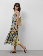 Blue georgette crepe midi dress with floral print