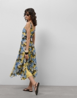 Blue georgette crepe midi dress with floral print