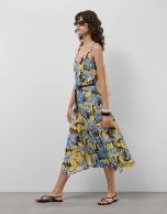 Blue georgette crepe midi dress with floral print