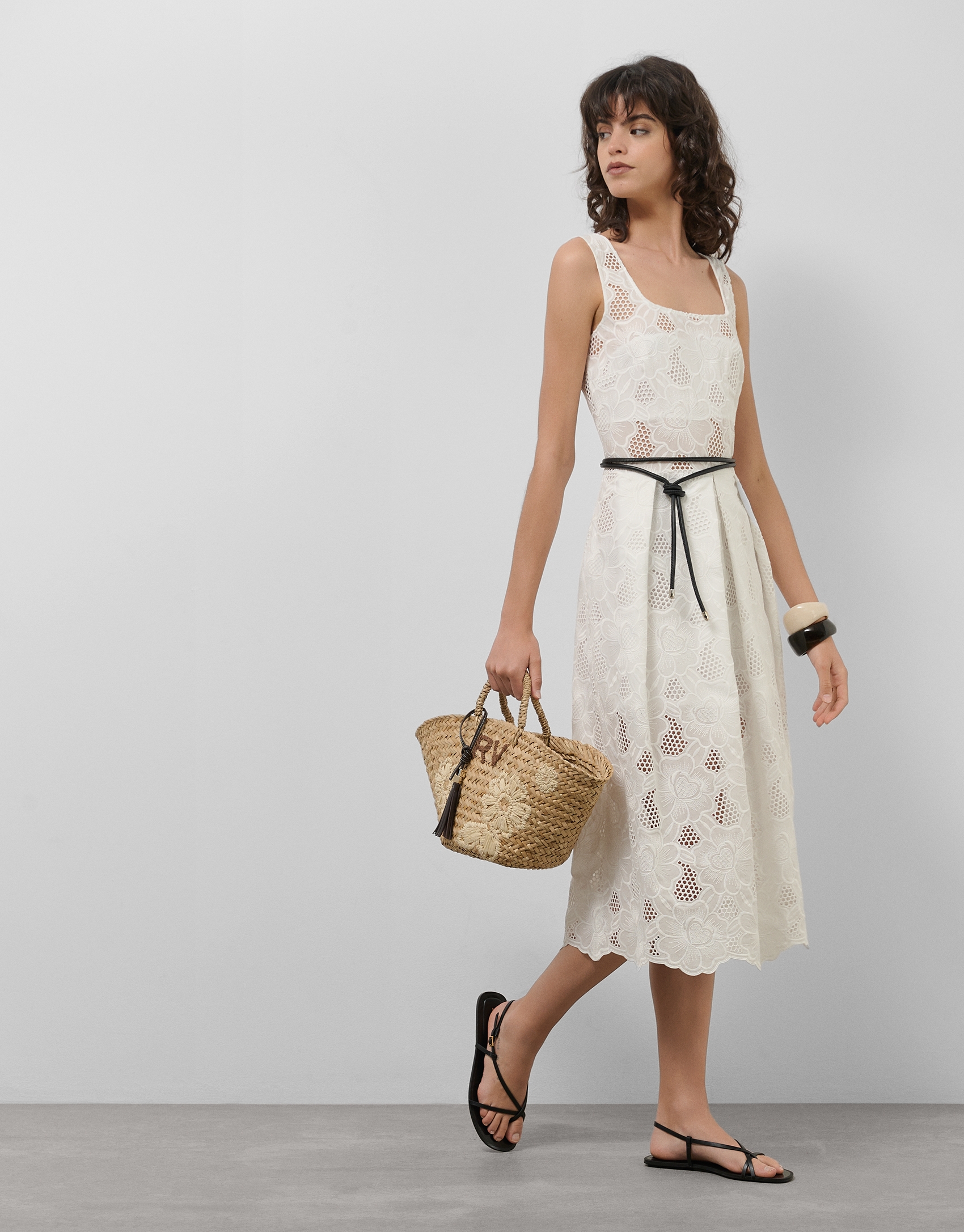 White sleeveless guipure midi dress 