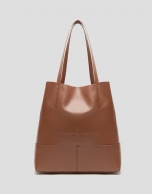 Tan leather Megan Midi shopping bag