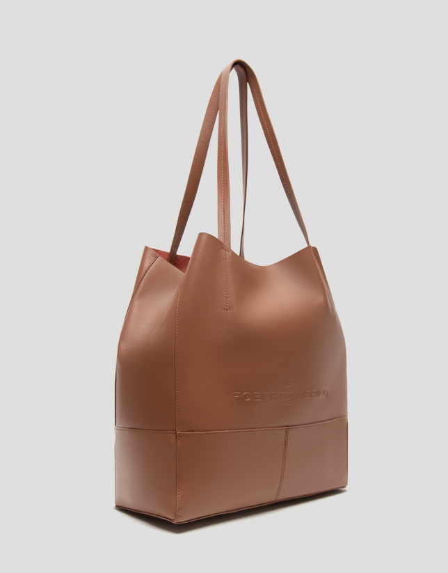 Tan leather Megan Midi shopping bag