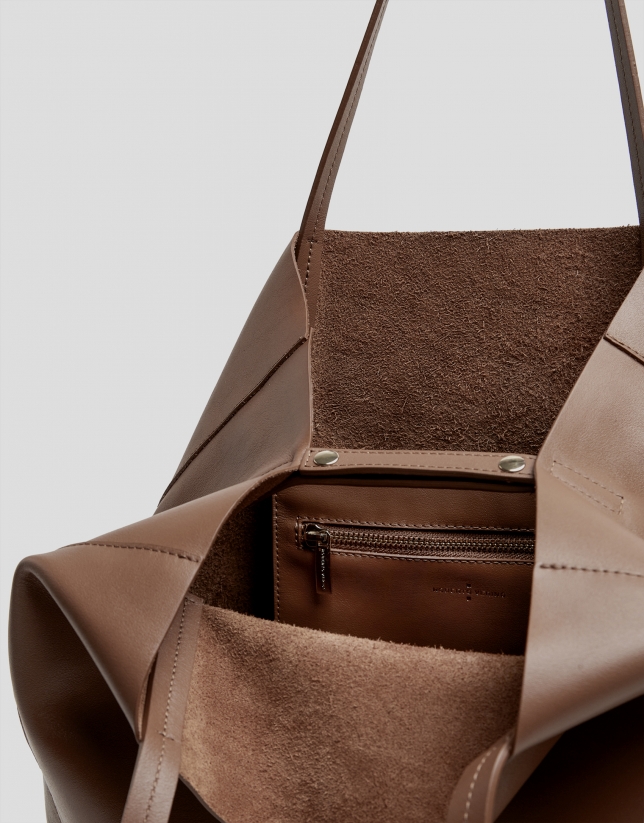 Tan leather Megan Midi shopping bag