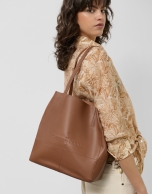 Tan leather Megan Midi shopping bag