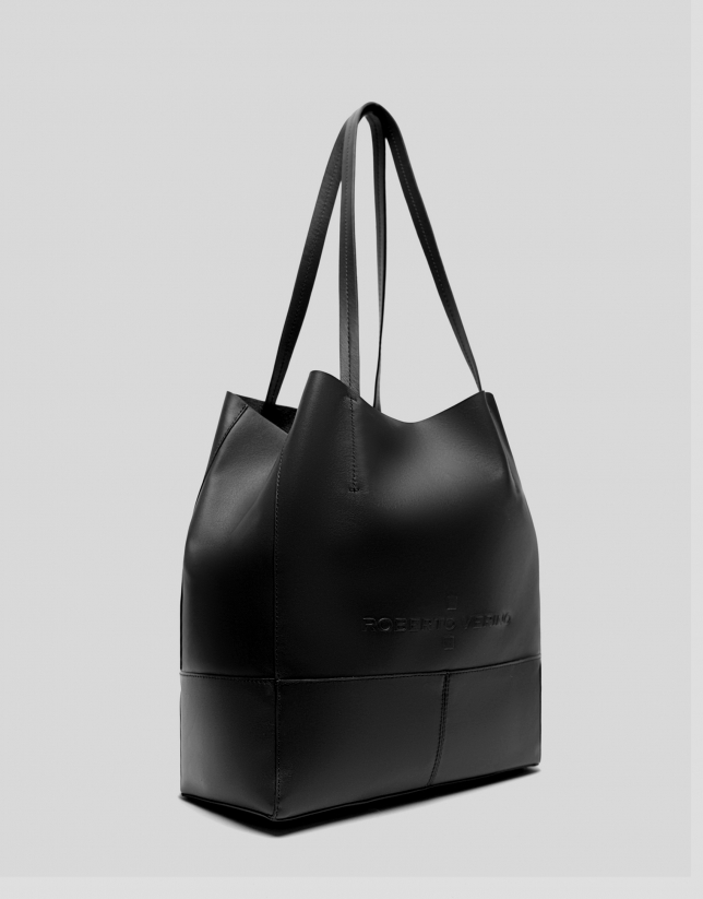 Megan Midi black leather shopper bag