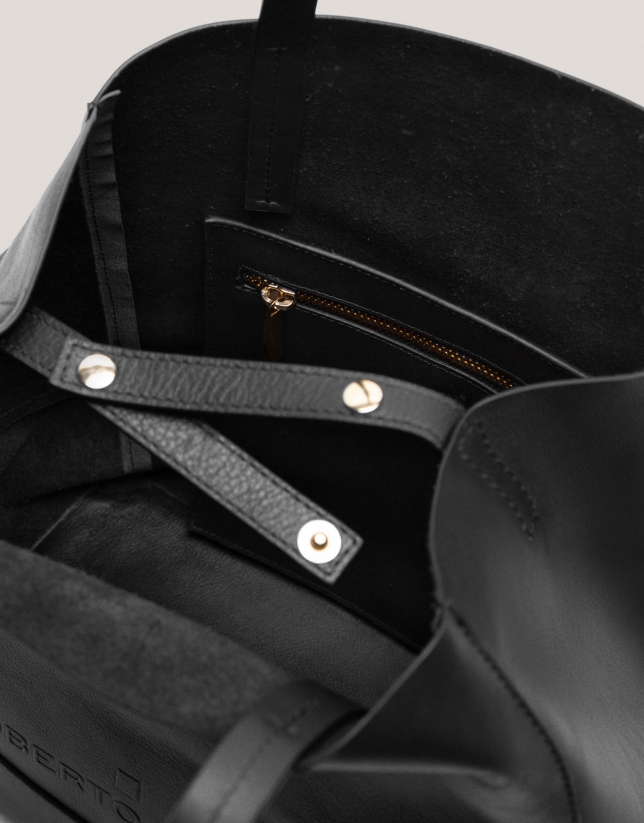 Megan Midi black leather shopper bag