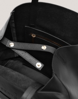 Megan Midi black leather shopper bag