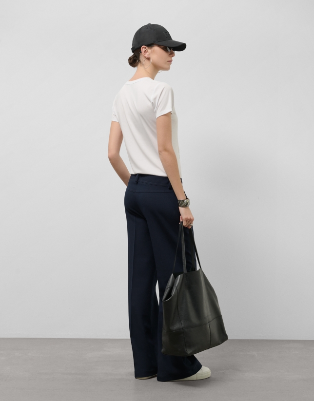 Black leather Megan shopping bag