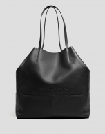 Black leather Megan shopping bag