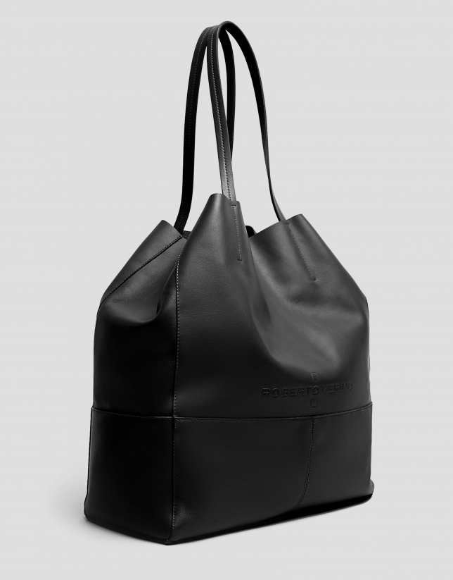 Black leather Megan shopping bag