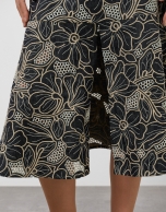 Blue midi denim skirt with floral embroidery and openwork