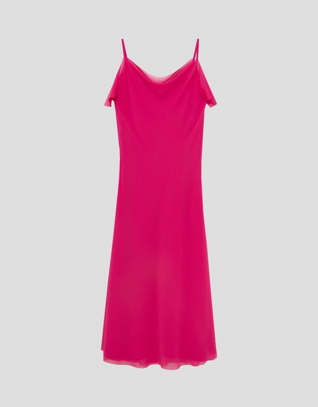 Raspberry crepe long halter dress