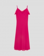 Raspberry crepe long halter dress