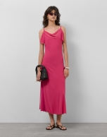 Raspberry crepe long halter dress