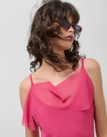 Raspberry crepe long halter dress