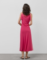 Raspberry crepe long halter dress