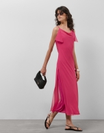 Raspberry crepe long halter dress