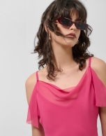 Vestido largo tirantes en crepe frambuesa