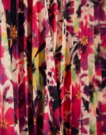Pleated crepe georgette midi skirt with eggplant floral print