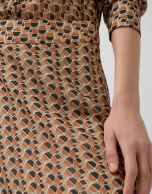 Brown geometric print crepe georgette midi skirt