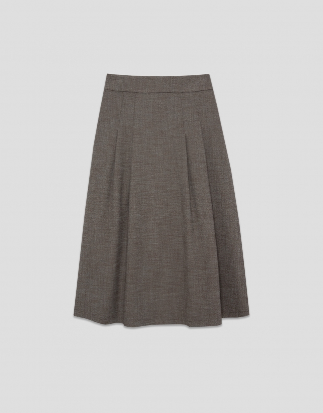 Falda midi pliegues punté cámel