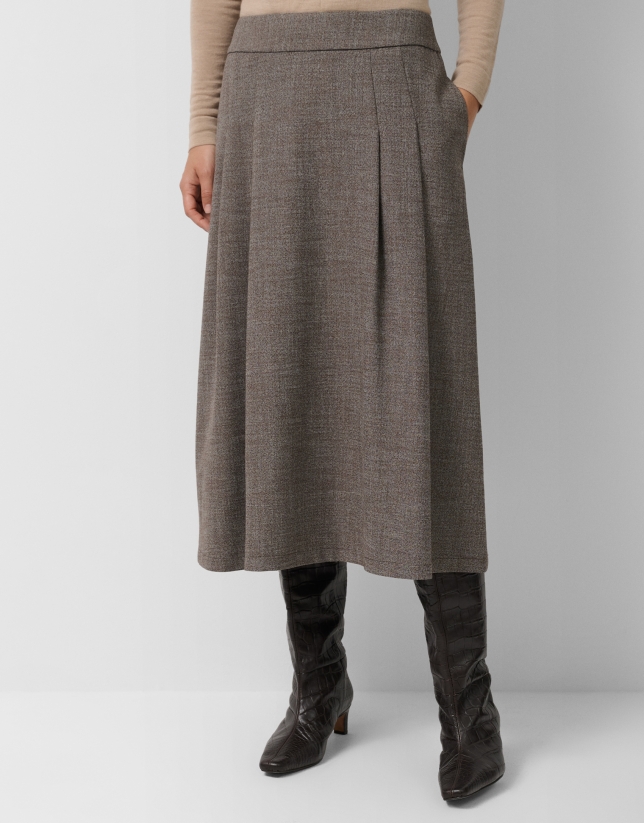 Camel pleated midi skirt