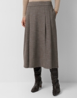 Camel pleated midi skirt