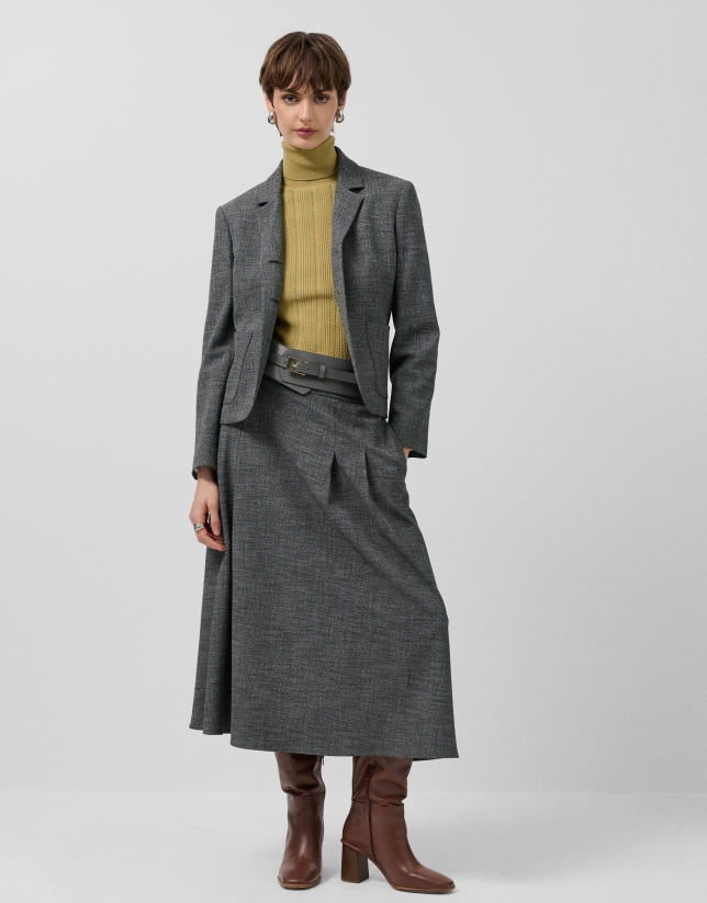 Falda midi pliegues punté gris