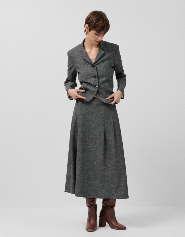 Falda midi pliegues punté gris