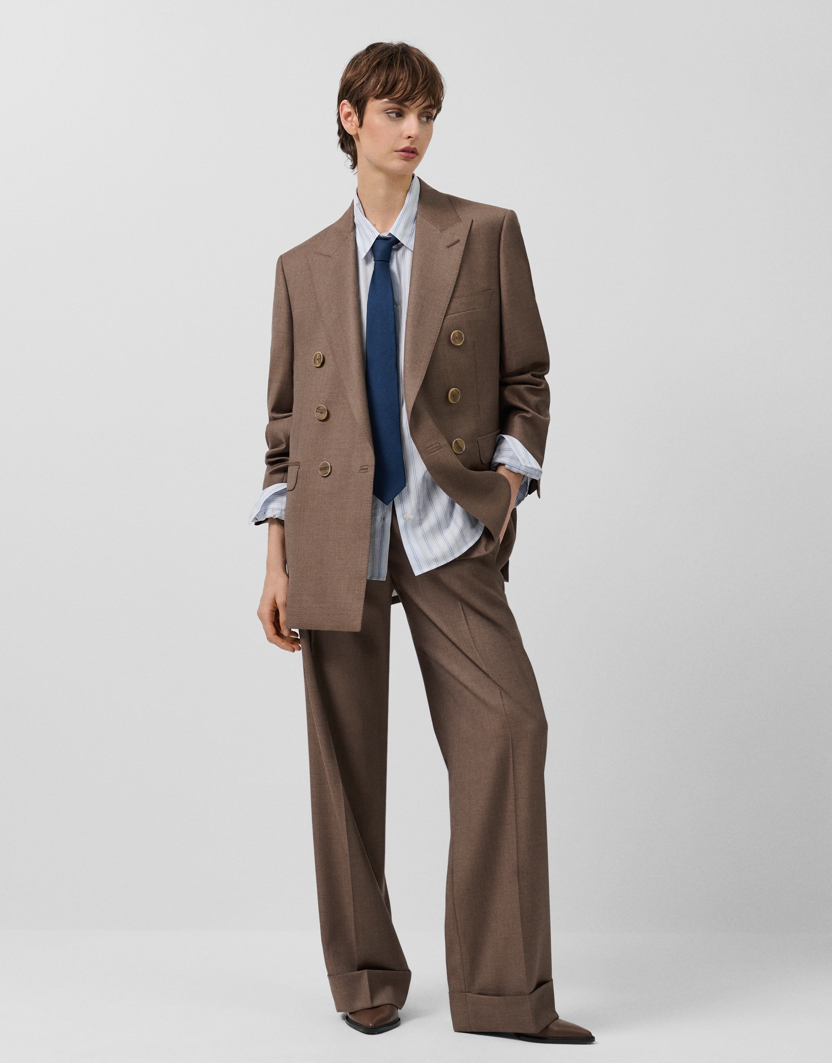 Cool wool tailored trousers in toasted brown