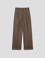 Cool wool tailored trousers in toasted brown