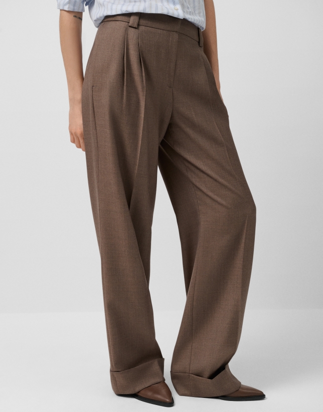 Cool wool tailored trousers in toasted brown