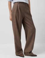 Cool wool tailored trousers in toasted brown