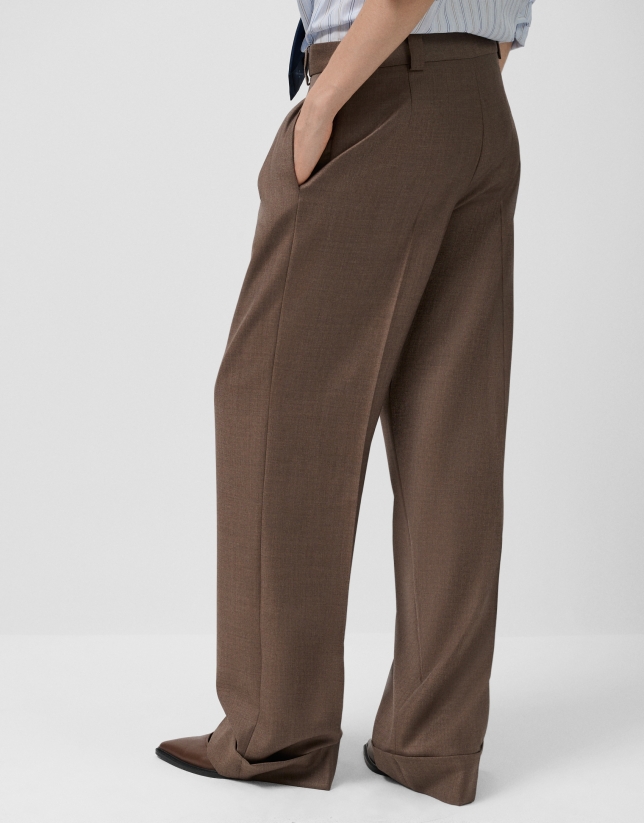 Cool wool tailored trousers in toasted brown