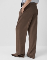 Cool wool tailored trousers in toasted brown