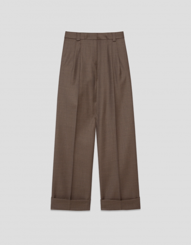 Pantalón sastre lana fría marrón tostado