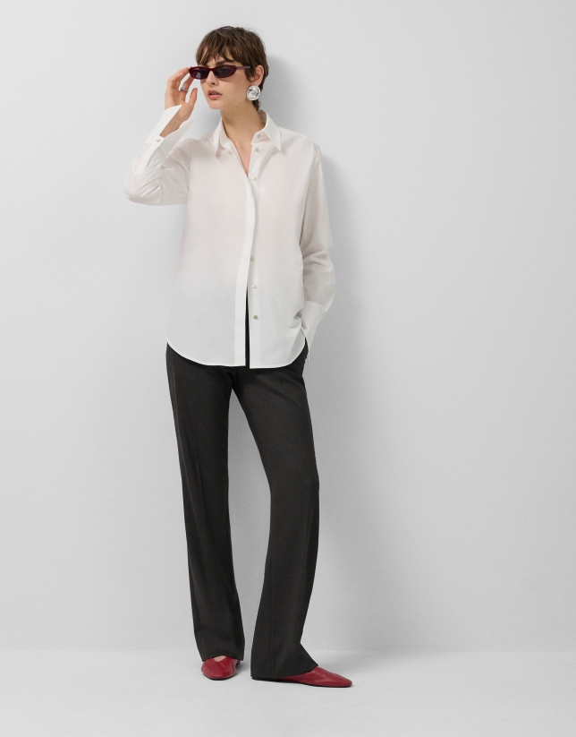 Brown wool blend straight leg trousers